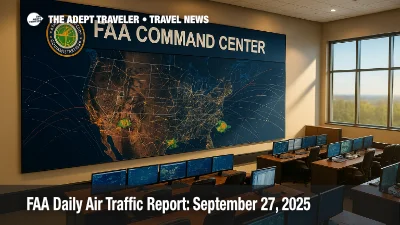 Wide view of FAA Command Center screens showing storm tracks and reroutes, illustrating Ground Delay Program risk in the FAA daily air traffic report.