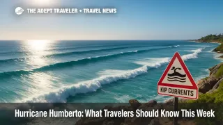 Long lines of Atlantic swell approach Bermuda's south shore, signaling rip current risk from Hurricane Humberto for beachgoers and travelers.