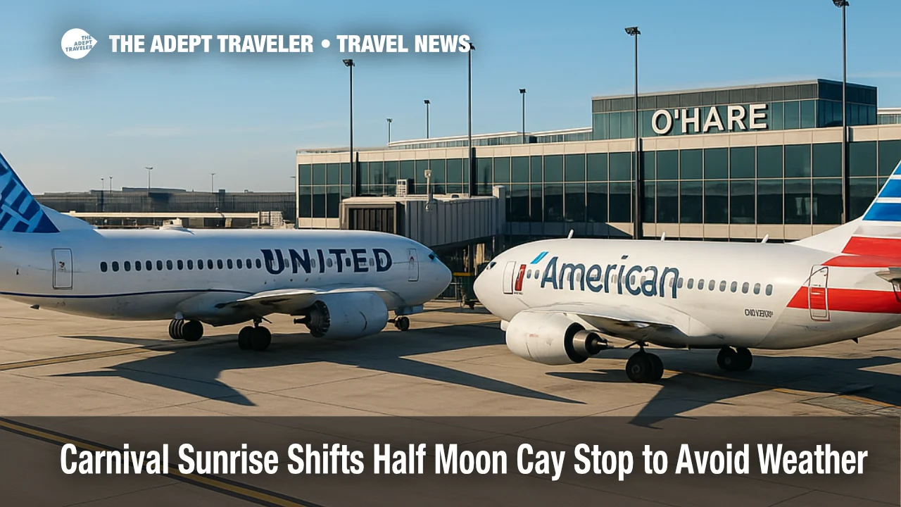 United and American aircraft at O'Hare gates on a clear day, illustrating the O'Hare gate reallocation and changing gate access.