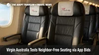 A Virgin Australia 737 economy row with an empty middle seat highlights the neighbor-free seating option for extra personal space.