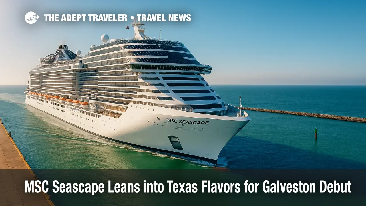 MSC Seascape departs Galveston under clear skies as MSC launches Texas-inspired dining and tastings on seven-night Western Caribbean cruises.