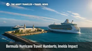 Building Atlantic swells roll past Royal Naval Dockyard in Bermuda as hurricanes Humberto and Imelda disrupt Bermuda hurricane travel plans.
