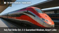 A Frecciarossa at Roma Termini during the Italy rail strike, with platform boards visible as travelers plan around guaranteed windows and airport links.