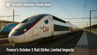A TGV at a French station during a rail strike advisory, illustrating limited disruption and traveler options for TER and Intercités.