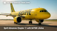 Spirit Airlines A320neo parked on a sunny ramp, illustrating Chapter 11 restructuring, fleet downsizing, and ongoing low-fare operations.