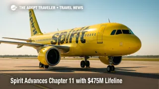 Spirit Airlines A320neo parked on a sunny ramp, illustrating Chapter 11 restructuring, fleet downsizing, and ongoing low-fare operations.