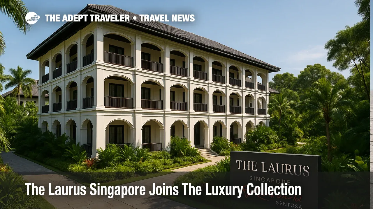 The Laurus Singapore, an all-suite Luxury Collection resort at Resorts World Sentosa, framed by tropical greenery and modern colonial lines.