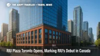 RIU Plaza Toronto exterior on Widmer Street, a new urban hotel in the Entertainment District with glass tower rising above a brick podium.