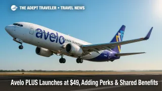 An Avelo Airlines jet lifts off under clear skies, illustrating the Avelo PLUS airline membership launch and its travel-savvy perks.