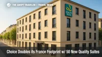 Street-level view of a Quality Suites hotel in France, illustrating the Choice Hotels France expansion and new midscale options for travelers.