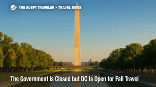 Panoramic view of the National Mall and Washington Monument under clear skies, illustrating open attractions during the DC is Open campaign.