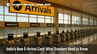 Immigration hall at Indira Gandhi International Airport illustrating India's e-Arrival Card process with automated counters and clear arrival signage.
