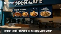 Orbit Café at Kennedy Space Center displays Taste of Space fall dishes, highlighting the ISS-inspired food festival for travelers.