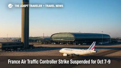 Paris Charles de Gaulle control tower with aircraft on the ramp as the France ATC strike suspension eases travel disruptions.