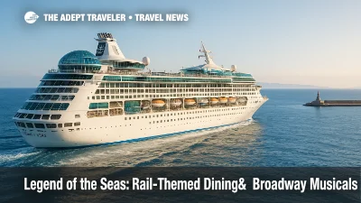 Royal Caribbean's Legend of the Seas sails past a Mediterranean breakwater, showcasing Icon-class design and Perfect Day cruise appeal.