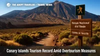 Hikers' trailhead below Mount Teide in Tenerife highlights visitor limits and Teide eco-tax amid a Canary Islands tourism record.