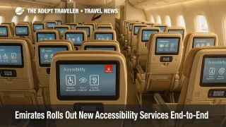 Emirates A350-900 cabin showing ice accessibility menu and seating, illustrating new Emirates accessibility services for inclusive travel.