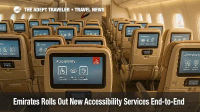 Emirates A350-900 cabin showing ice accessibility menu and seating, illustrating new Emirates accessibility services for inclusive travel.