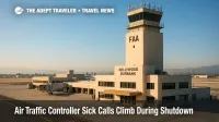 Burbank control tower and ramp under late-day light, illustrating rising controller sick calls and government shutdown air travel pressures.