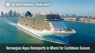 Norwegian Aqua departs Miami for seven-day Caribbean cruises, with Great Stirrup Cay and the Great Tides Waterpark upgrades highlighted.