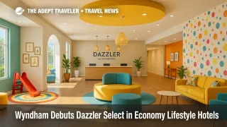 Lobby scene of a boutique-style economy lifestyle hotel aligned with Dazzler Select by Wyndham, highlighting playful design and family-friendly touches.