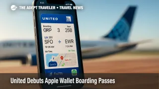United's Apple Wallet boarding pass on an iPhone shows Live Activities flight tracking, airport maps, and Find My integration for a smoother trip.