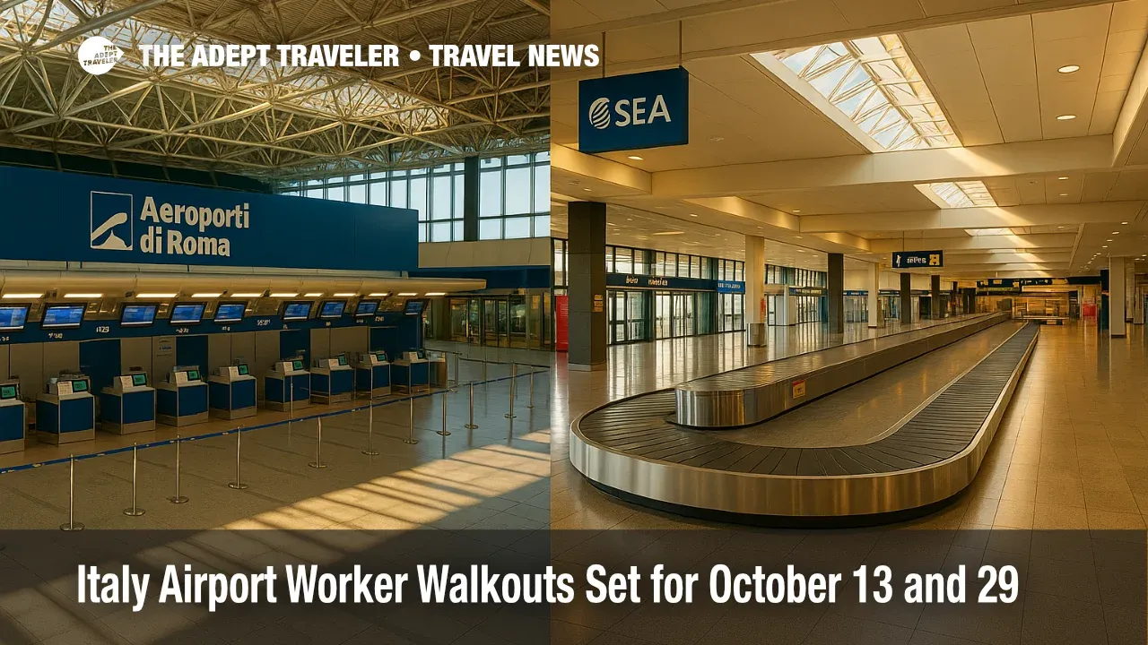 Travelers face October Italy airport worker walkouts at Rome Fiumicino and Milan Linate, with ENAC protected bands and EU261 guidance in focus.