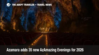 Candle-lit concert setting inside St. Michael's Cave highlights Azamara's AzAmazing Evenings cultural shore experience for 2026.