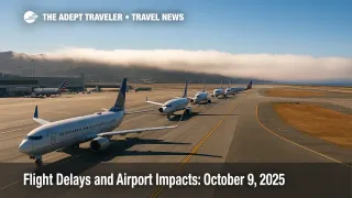 A marine layer over SFO slows a departure queue as aircraft wait on the ramp, illustrating flight delays and ground delay program operations.