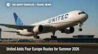 United Boeing 767-300ER departs Newark, illustrating United summer 2026 routes to Split, Bari, Glasgow, and Santiago de Compostela.
