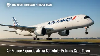 Air France Airbus A350-900 departing Paris, illustrating the Air France Africa expansion with added Nairobi capacity and extended Cape Town season.