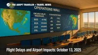 FAA command center status wall shows ground delay programs and flow restrictions during a nor'easter, illustrating U.S. flight delays and airport impacts.