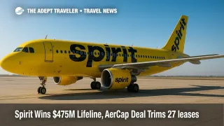 Spirit Airlines A320 on a maintenance ramp under clear skies, illustrating DIP financing and AerCap settlement during the Spirit Airlines bankruptcy.