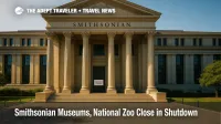 Visitors find locked doors and a closure notice at a Smithsonian museum, reflecting the Smithsonian museums closure during the federal government shutdown.