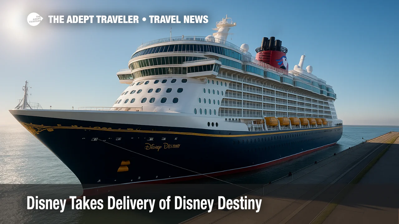 Disney Destiny at Eemshaven after delivery, highlighting Disney Destiny delivery and Port Everglades debut.