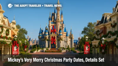 Cinderella Castle dressed for the holidays at Magic Kingdom during Mickey's Very Merry Christmas Party.