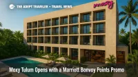 The new Moxy Tulum facade and pool deck near Jaguar National Park, highlighting the Moxy Tulum opening and Marriott Bonvoy promotion.
