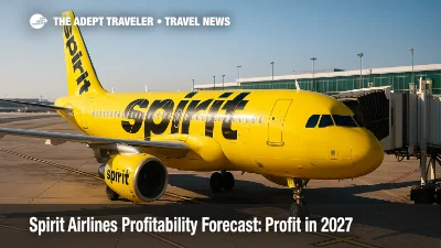 Spirit Airlines Airbus at the gate illustrates restructuring and the Spirit Airlines profitability forecast for 2027.
