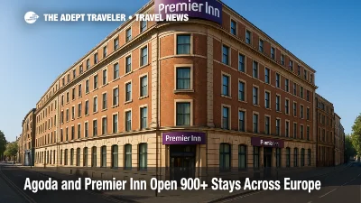 A Premier Inn city-center hotel facade in Europe, illustrating the Agoda and Premier Inn partnership expanding hotel options.