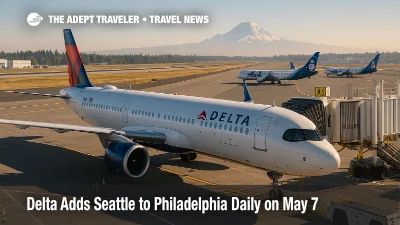 A Delta A321neo boards at Seattle as Alaska jets taxi, illustrating new Seattle to Philadelphia flights for business travelers.