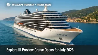 Explora III steams along the Ligurian coast under clear skies, previewing the Mediterranean Prelude cruise experience for July 2026.