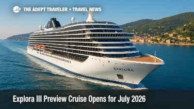 Explora III steams along the Ligurian coast under clear skies, previewing the Mediterranean Prelude cruise experience for July 2026.