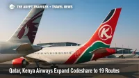 Two aircraft at Doha, Qatar Airways and Kenya Airways tails side by side, illustrating expanded codeshare routes and one-ticket connectivity.