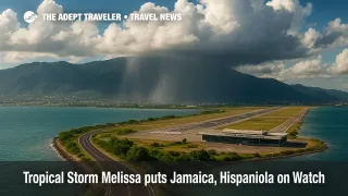 Rain bands over Kingston's shoreline and airport, illustrating Tropical Storm Melissa's impact and potential Jamaica flight disruptions.