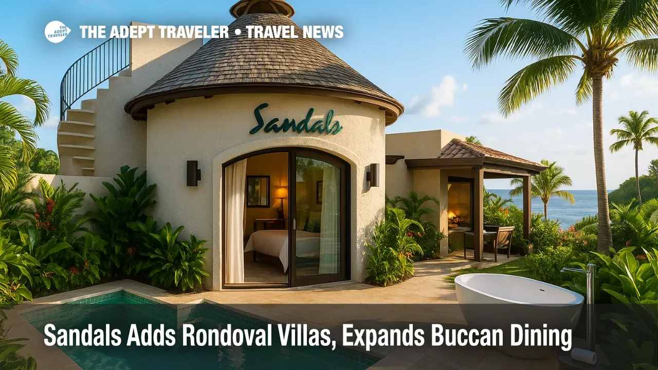Private plunge-pool Rondoval Butler Villa at Sandals La Toc with rooftop terrace, highlighting Sandals Rondoval Butler Villas and Buccan expansion.