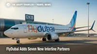 flydubai Boeing 737 parked at Dubai International, illustrating flydubai interline agreements that expand European and Asian reach.