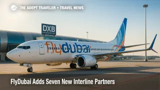 flydubai Boeing 737 parked at Dubai International, illustrating flydubai interline agreements that expand European and Asian reach.