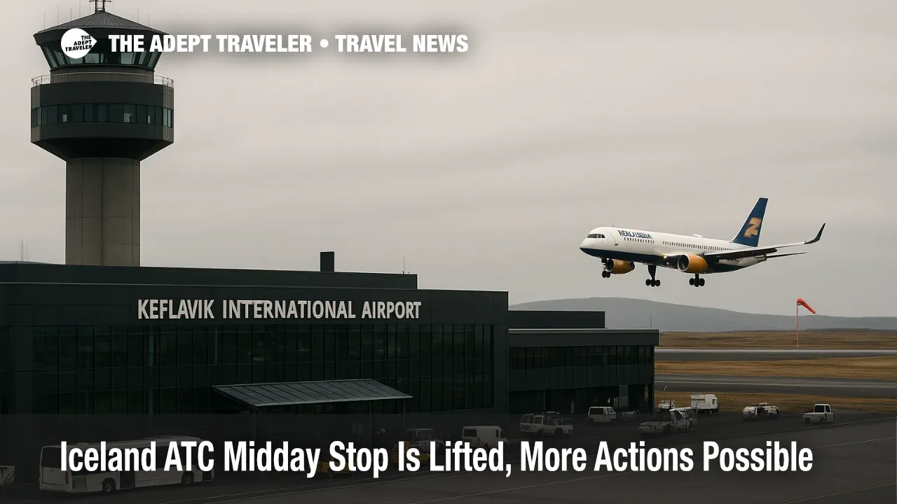 Keflavík control tower and terminal during active operations after Iceland ATC stoppage was lifted.