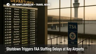 Departure board filled with delays at Newark Liberty as FAA staffing shortages from the shutdown slow flights at Houston, Washington, and New York.