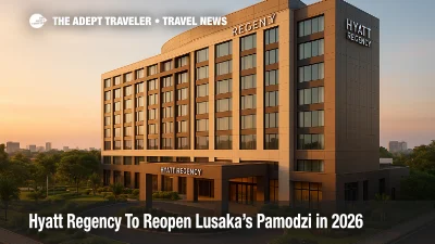 Hyatt Regency Lusaka The Pamodzi exterior rendering in central Lusaka highlighting a refreshed five-star hotel and new World of Hyatt option for 2026 travelers